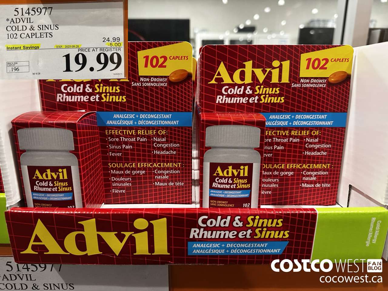 5145977 ADVIL COLD & SINUS 102 CAPLETS ($5.00 INSTANT SAVINGS EXPIRES ON 2025-09-28) $19.99