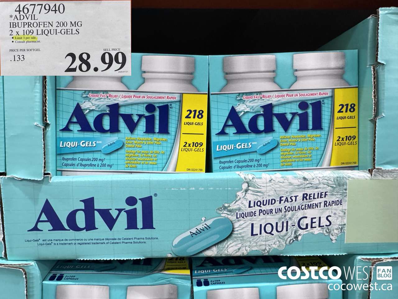 4677940 ADVIL IBUPROFEN 200MG 2 X 109 LIQUI-GELS $28.99