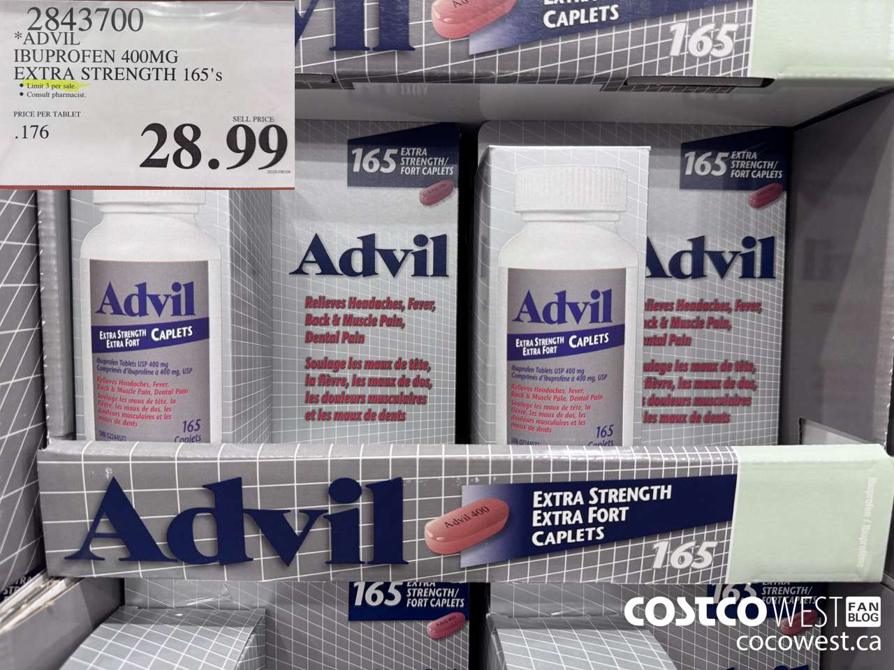 2843700 ADVIL IBUPROFEN 400MG EXTRA STRENGTH 165'S $28.99