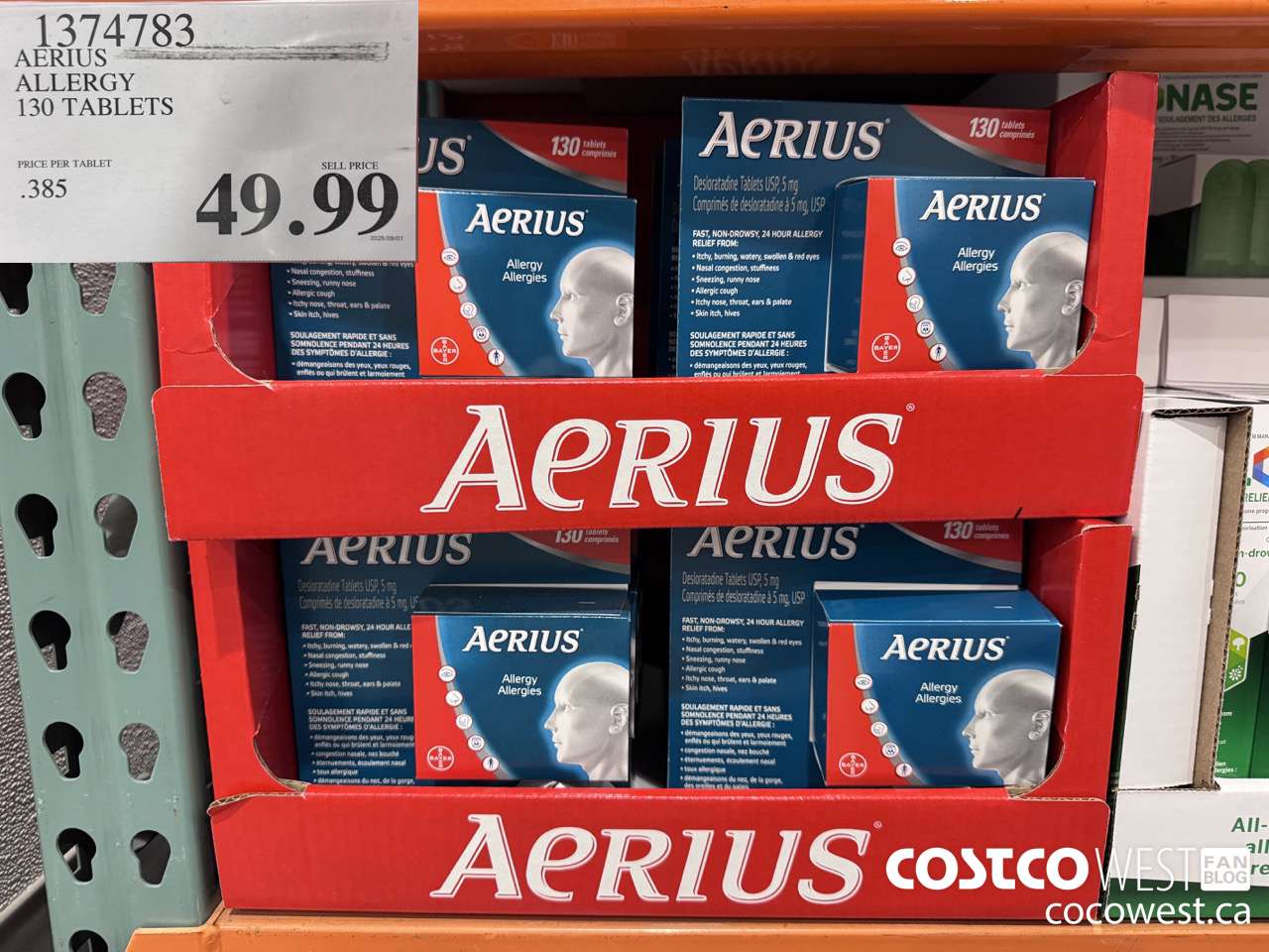 1374783 AERIUS ALLERGY 130 TABLETS $49.99