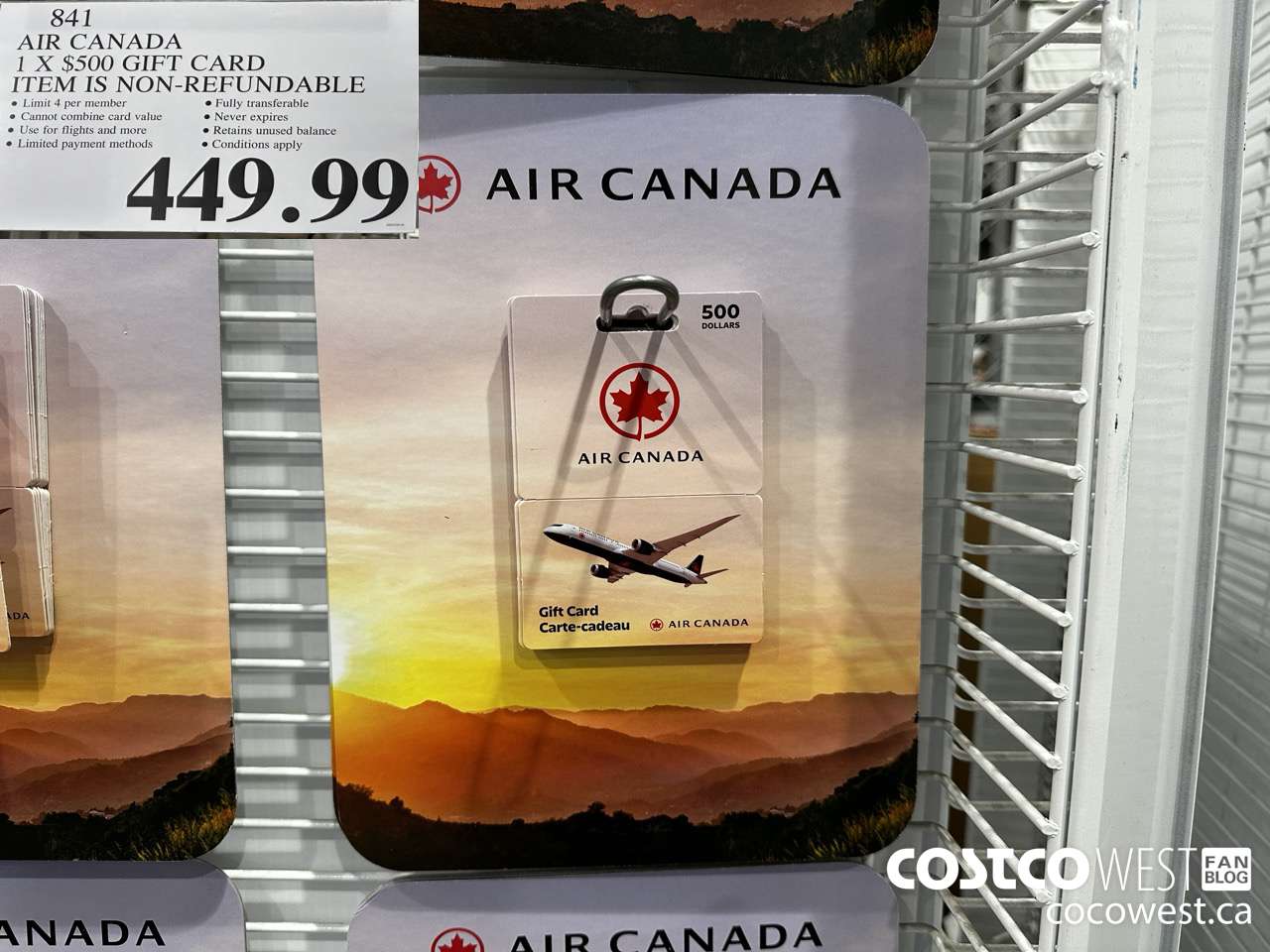 841 AIR CANADA 1 X $500 GIFT CARD ITEM IS NON-REFUNDABLE $449.99