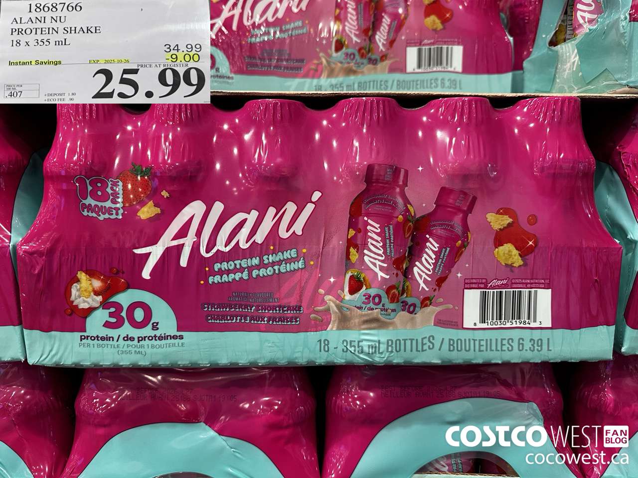 1868766 ALANI NU PROTEIN SHAKE 18 X 355ML ($9.00 INSTANT SAVINGS EXPIRES ON 2025-10-26) $25.99