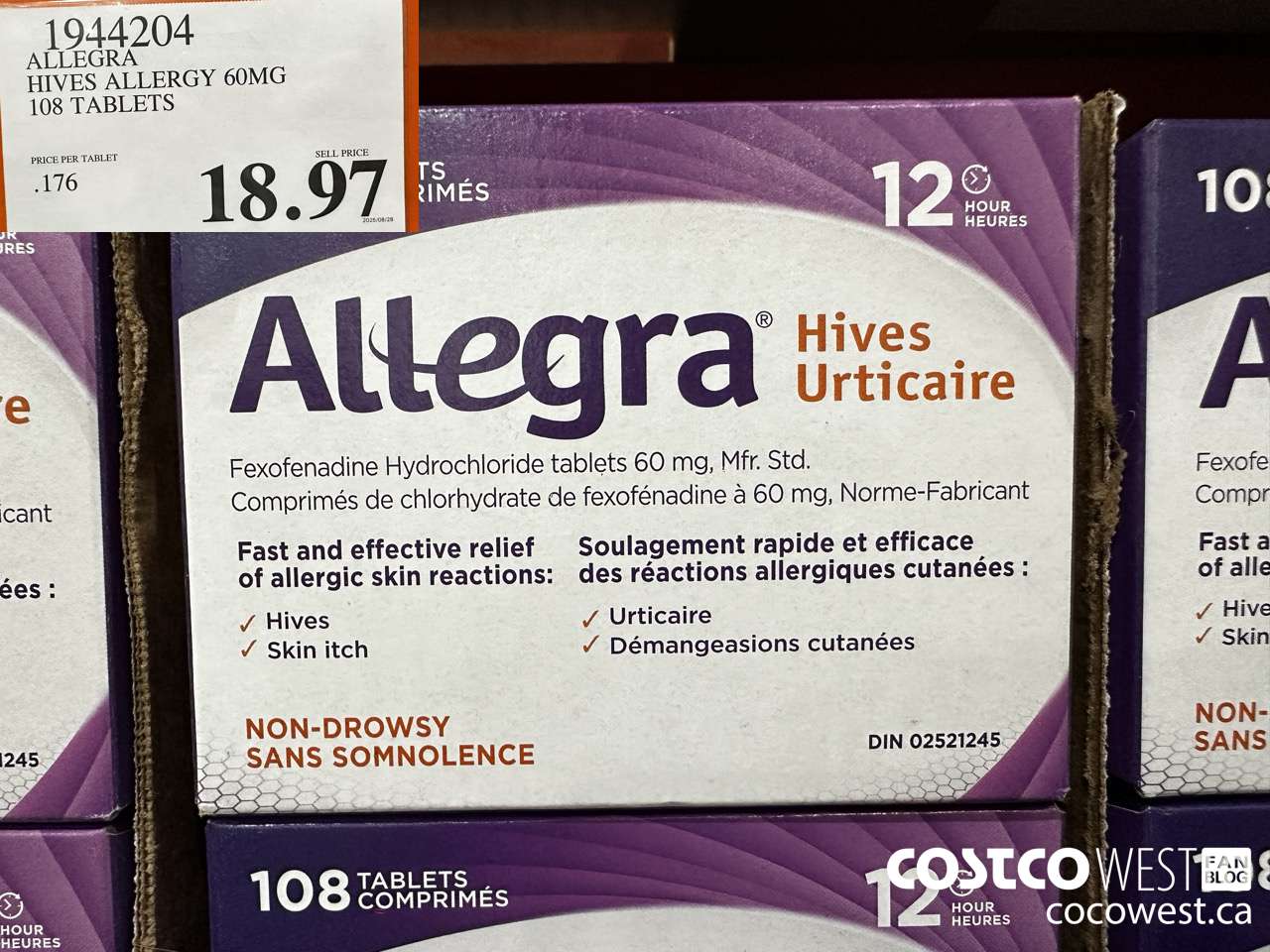 1944204 ALLEGRA HIVES ALLERGY 60MG 108 TABLETS $18.97