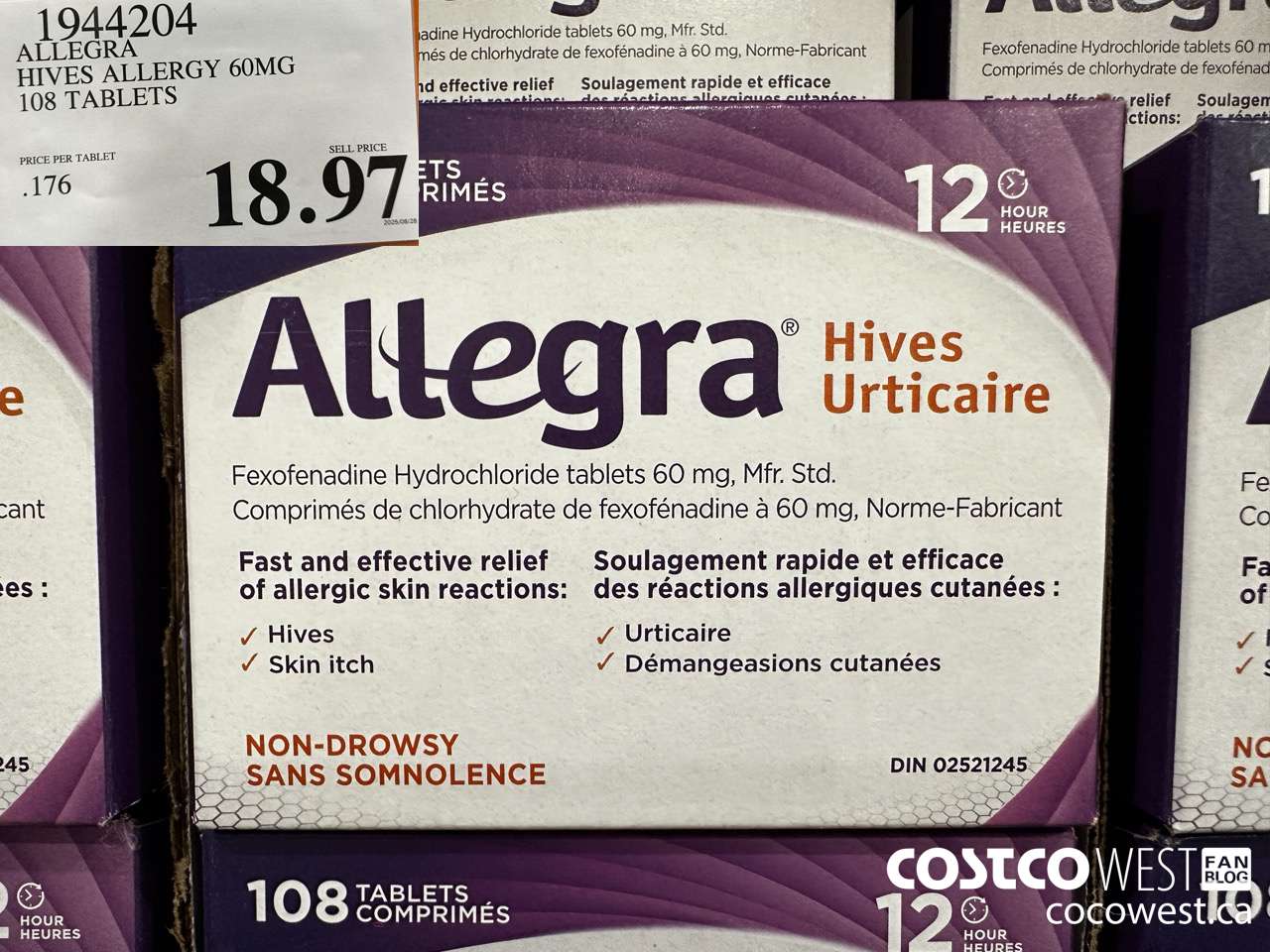 1944204 ALLEGRA HIVES ALLERGY 60MG 108 TABLETS $18.97