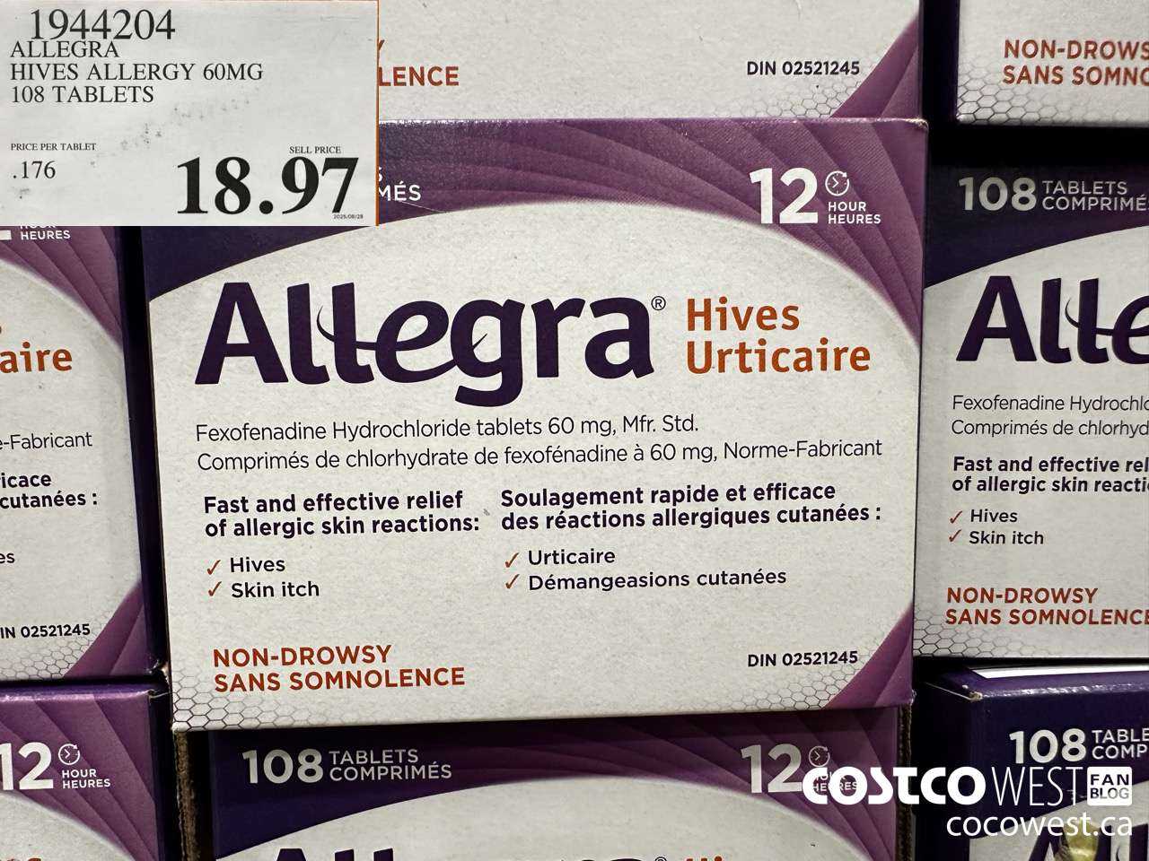 1944204 ALLEGRA HIVES ALLERGY 60MG 108 TABLETS $18.97