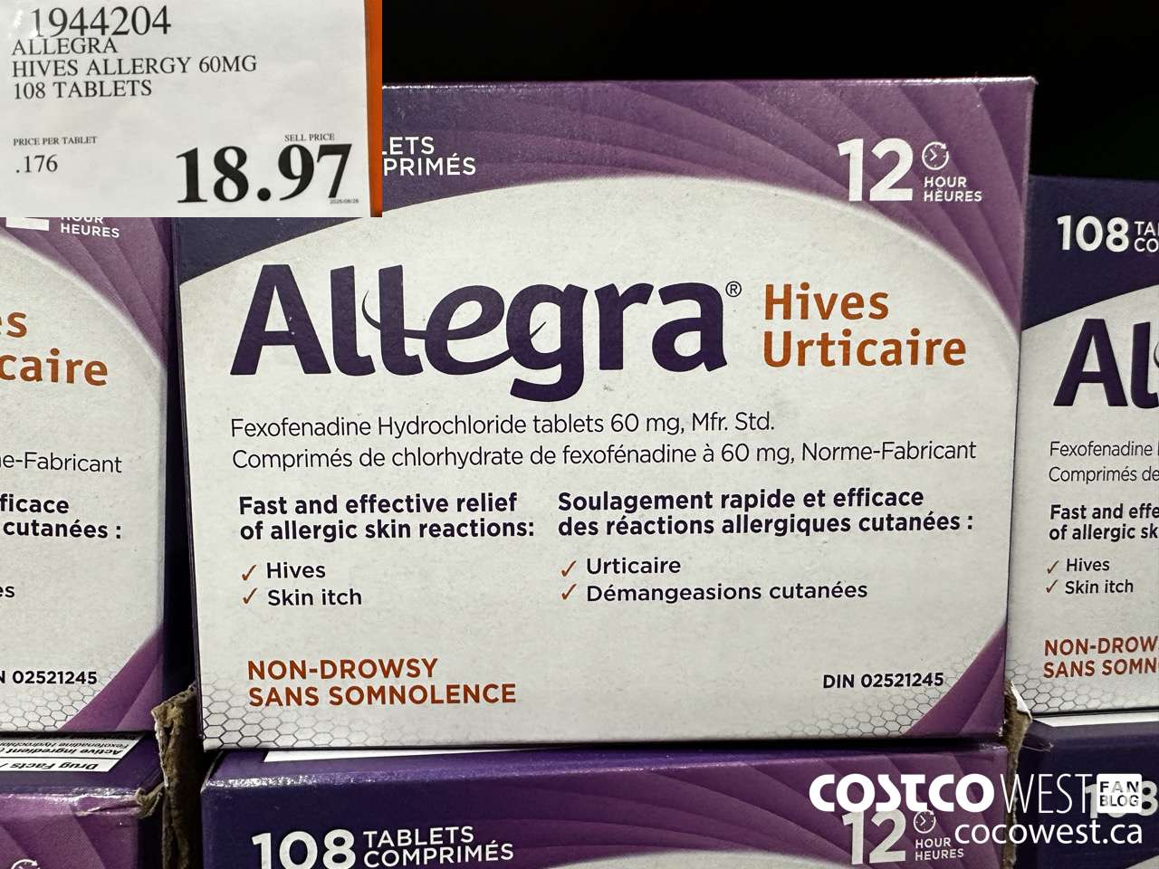 1944204 ALLEGRA HIVES ALLERGY 60MG 108 TABLETS $18.97