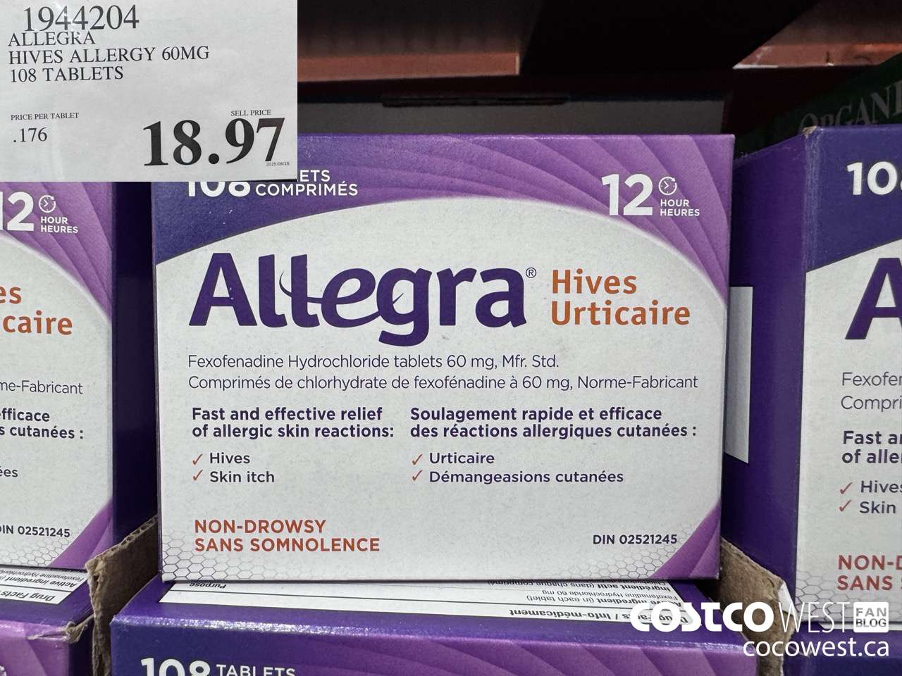 1944204 ALLEGRA HIVES ALLERGY 60MG 108 TABLETS $18.97
