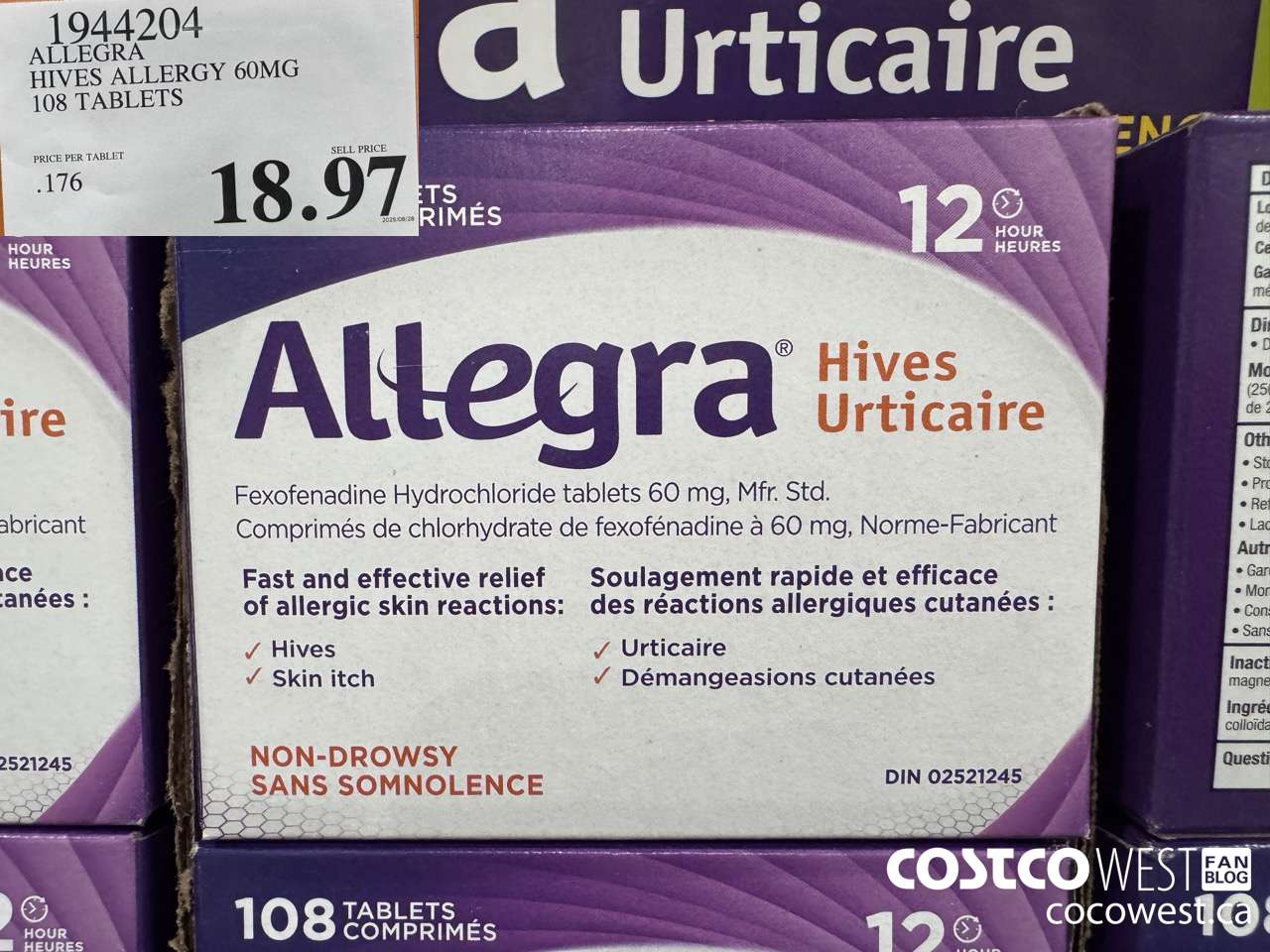 1944204 ALLEGRA HIVES ALLERGY 60MG 108 TABLETS $18.97