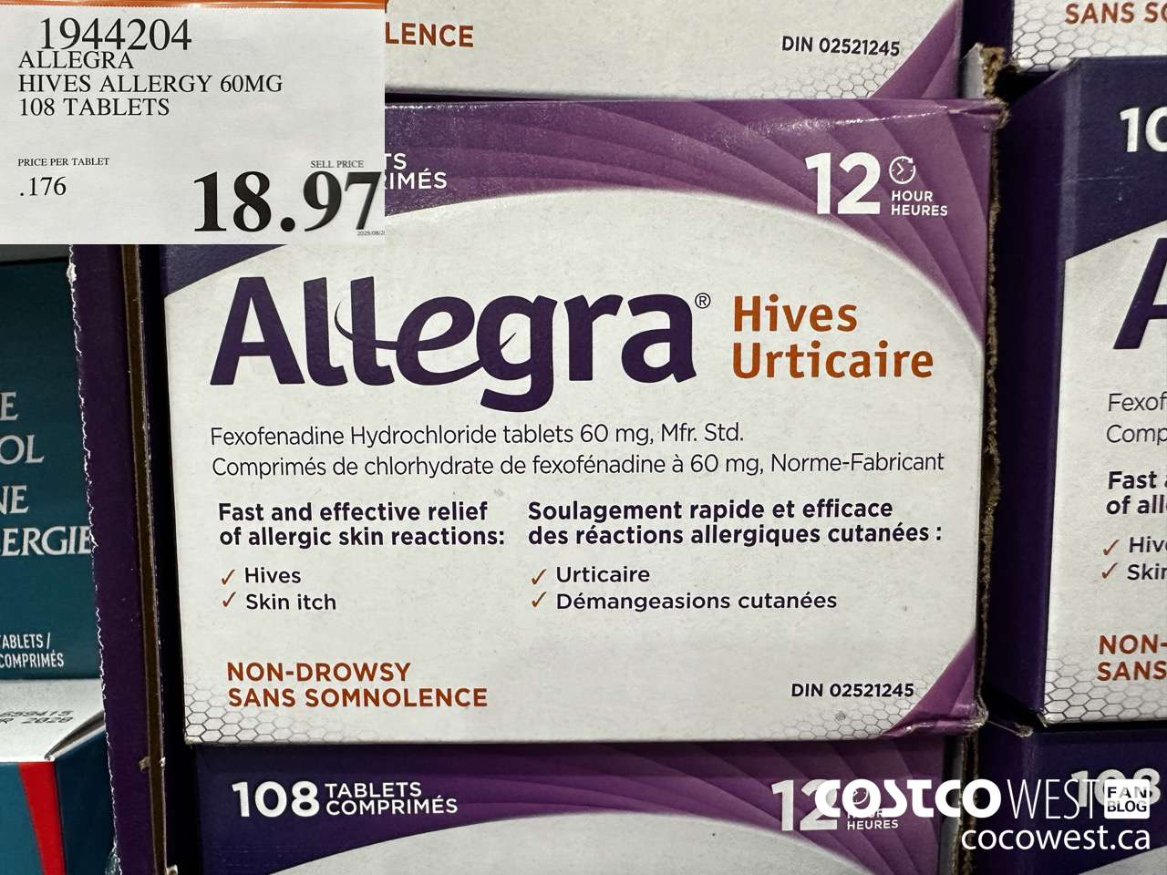 1944204 ALLEGRA HIVES ALLERGY 60MG 108 TABLETS $18.97