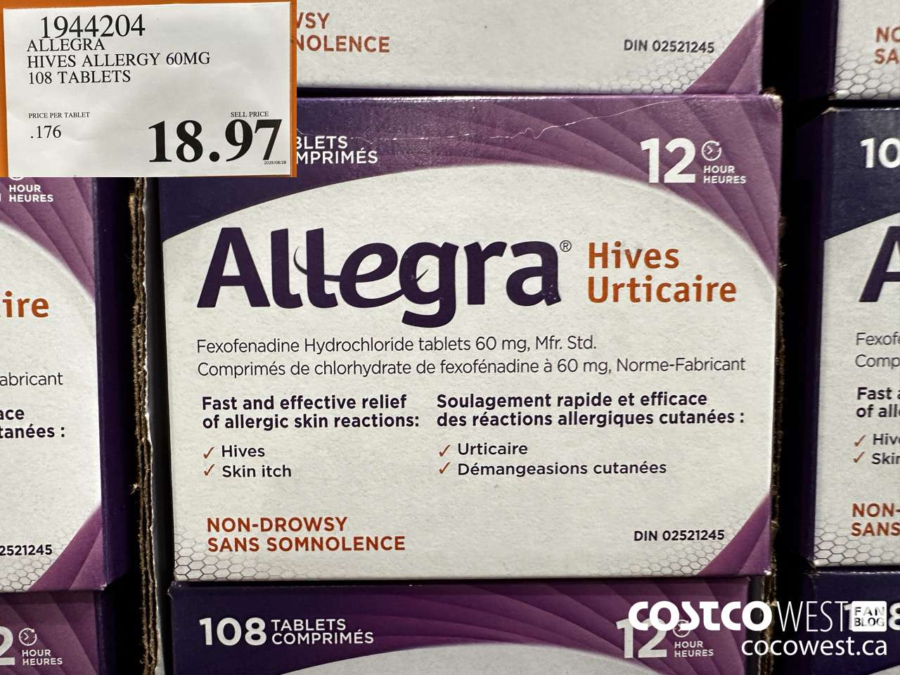 1944204 ALLEGRA HIVES ALLERGY 60MG 108 TABLETS $18.97