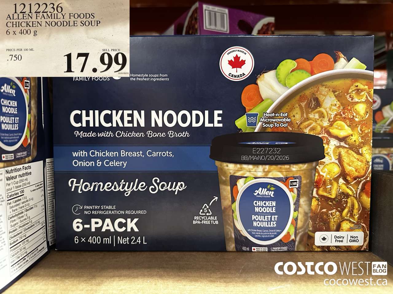 1212236 ALLEN FAMILY FOODS CHICKEN NOODLE SOUP 6 X 400G $17.99