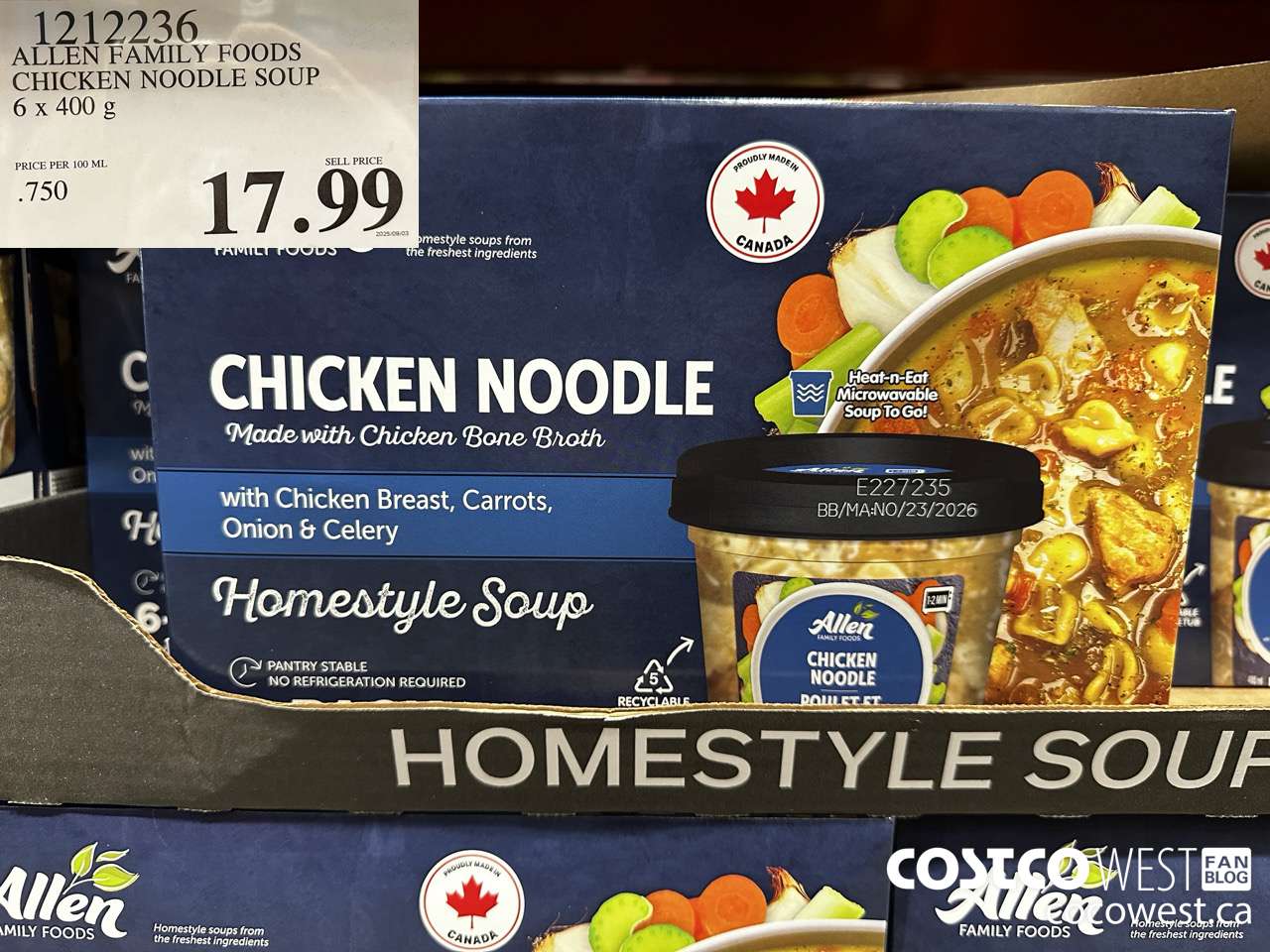 1212236 ALLEN FAMILY FOODS CHICKEN NOODLE SOUP 6 X 400G $17.99