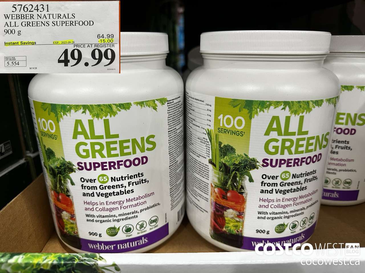 5762431 ALL GREENS SUPERFOOD VEGETERIAN POWDER 900G GLUTEN FREE ($15.00 INSTANT SAVINGS EXPIRES ON 2025-09-28) $49.99