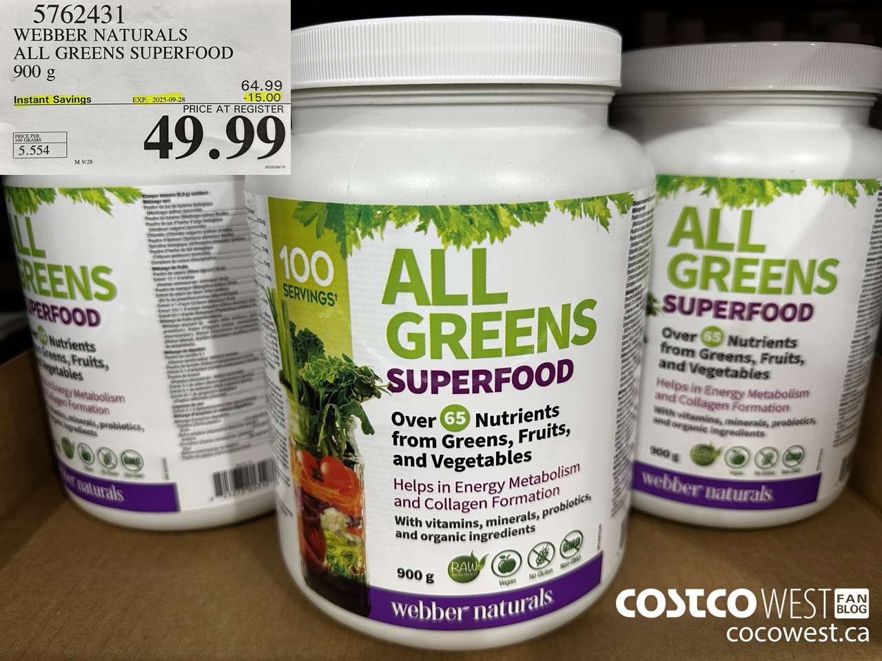 5762431 ALL GREENS SUPERFOOD VEGETERIAN POWDER 900G GLUTEN FREE ($15.00 INSTANT SAVINGS EXPIRES ON 2025-09-28) $49.99