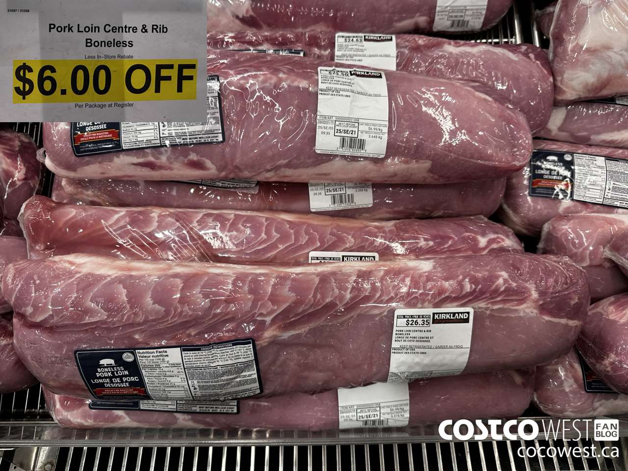 31097 (ALSO 31098) PORK LOIN CENTRE & RIB BONELESS ($6.00 INSTANT SAVINGS)