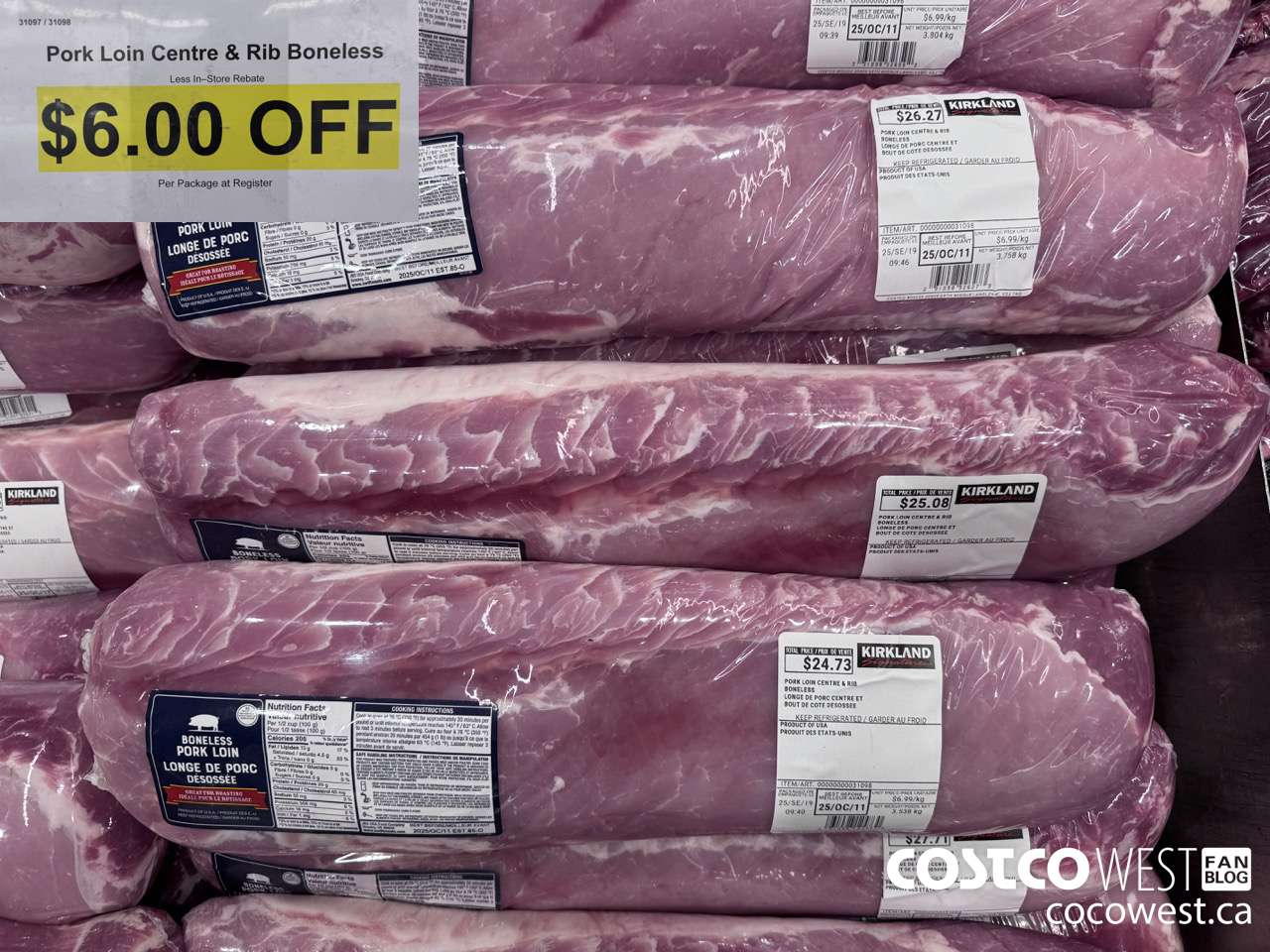 31097 (ALSO 31098) PORK LOIN CENTRE & RIB BONELESS ($6.00 INSTANT SAVINGS)