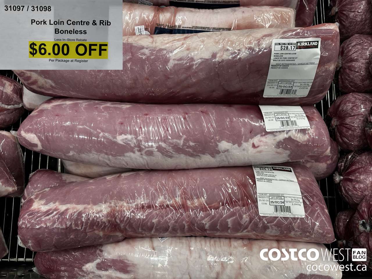 31097 (ALSO 31098) PORK LOIN CENTRE & RIB BONELESS ($6.00 INSTANT SAVINGS)