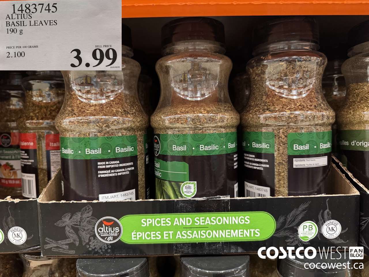 1483745 ALTIUS BASIL LEAVES 190G $3.99