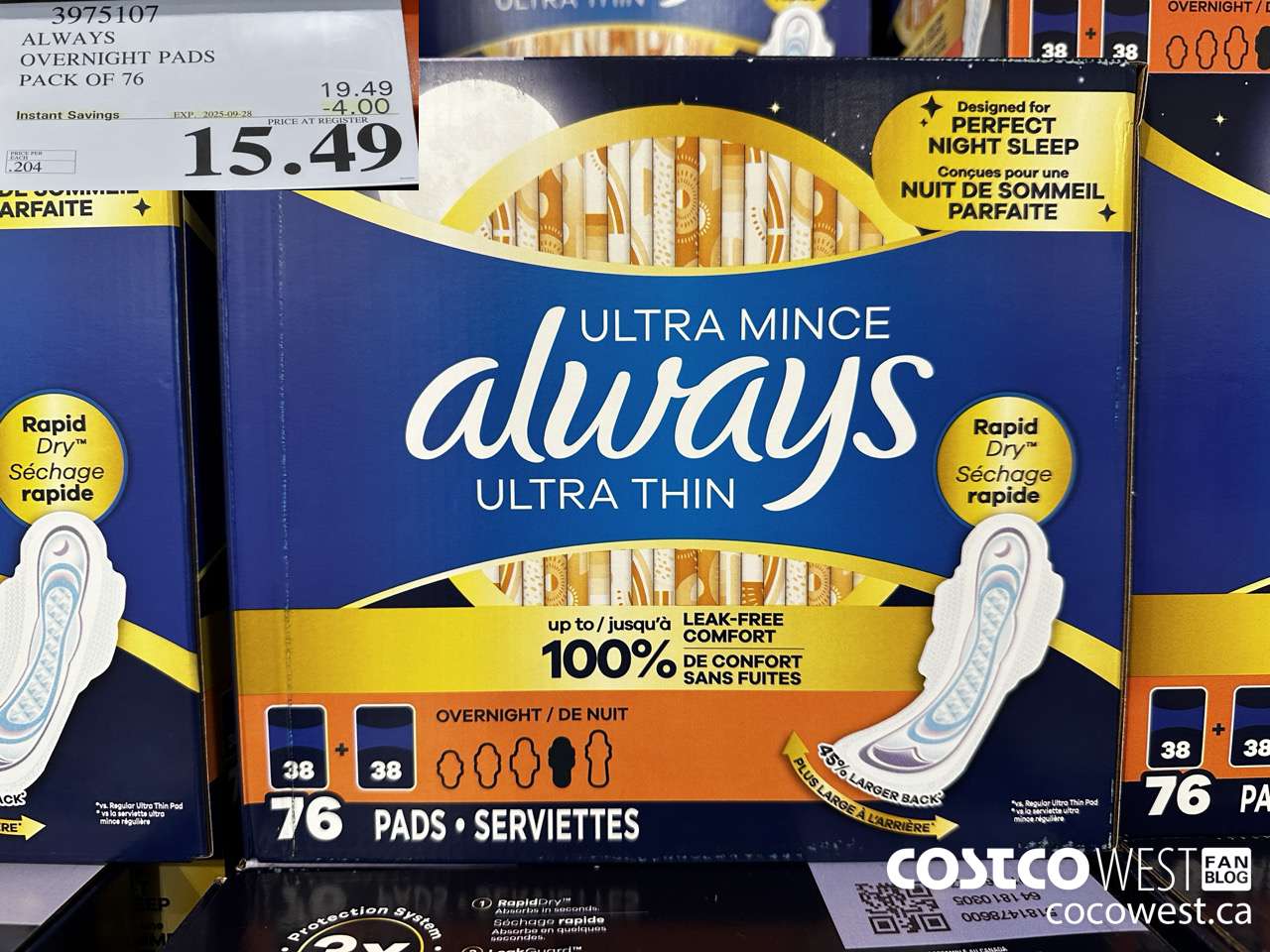 3975107 ALWAYS OVERNIGHT PADS PACK OF 76 ($4.00 INSTANT SAVINGS EXPIRES ON 2025-09-28) $15.49