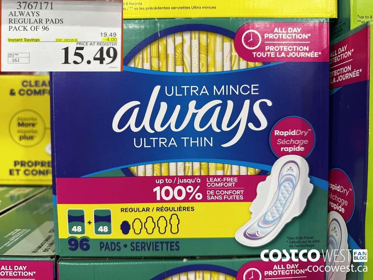 3767171 ALWAYS REGULAR PADS PACK OF 96 ($4.00 INSTANT SAVINGS EXPIRES ON 2025-09-28) $15.49