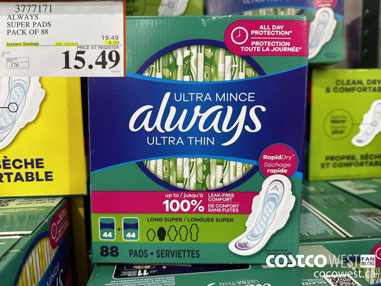 3777171 ALWAYS SUPER PADS PACK OF 88 ($4.00 INSTANT SAVINGS EXPIRES ON 2025-09-28) $15.49