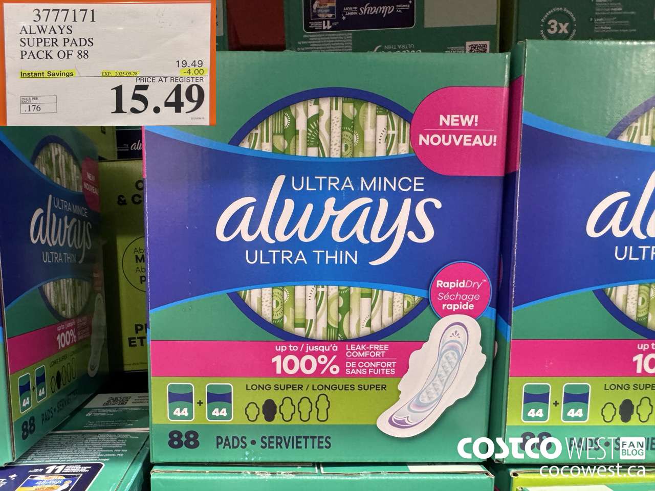 3777171 ALWAYS SUPER PADS PACK OF 88 ($4.00 INSTANT SAVINGS EXPIRES ON 2025-09-28) $15.49