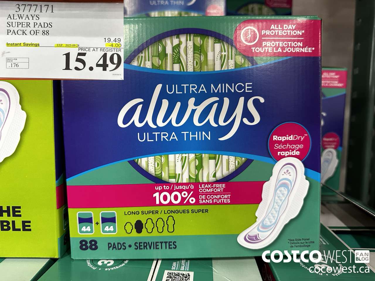 3777171 ALWAYS SUPER PADS PACK OF 88 ($4.00 INSTANT SAVINGS EXPIRES ON 2025-09-28) $15.49