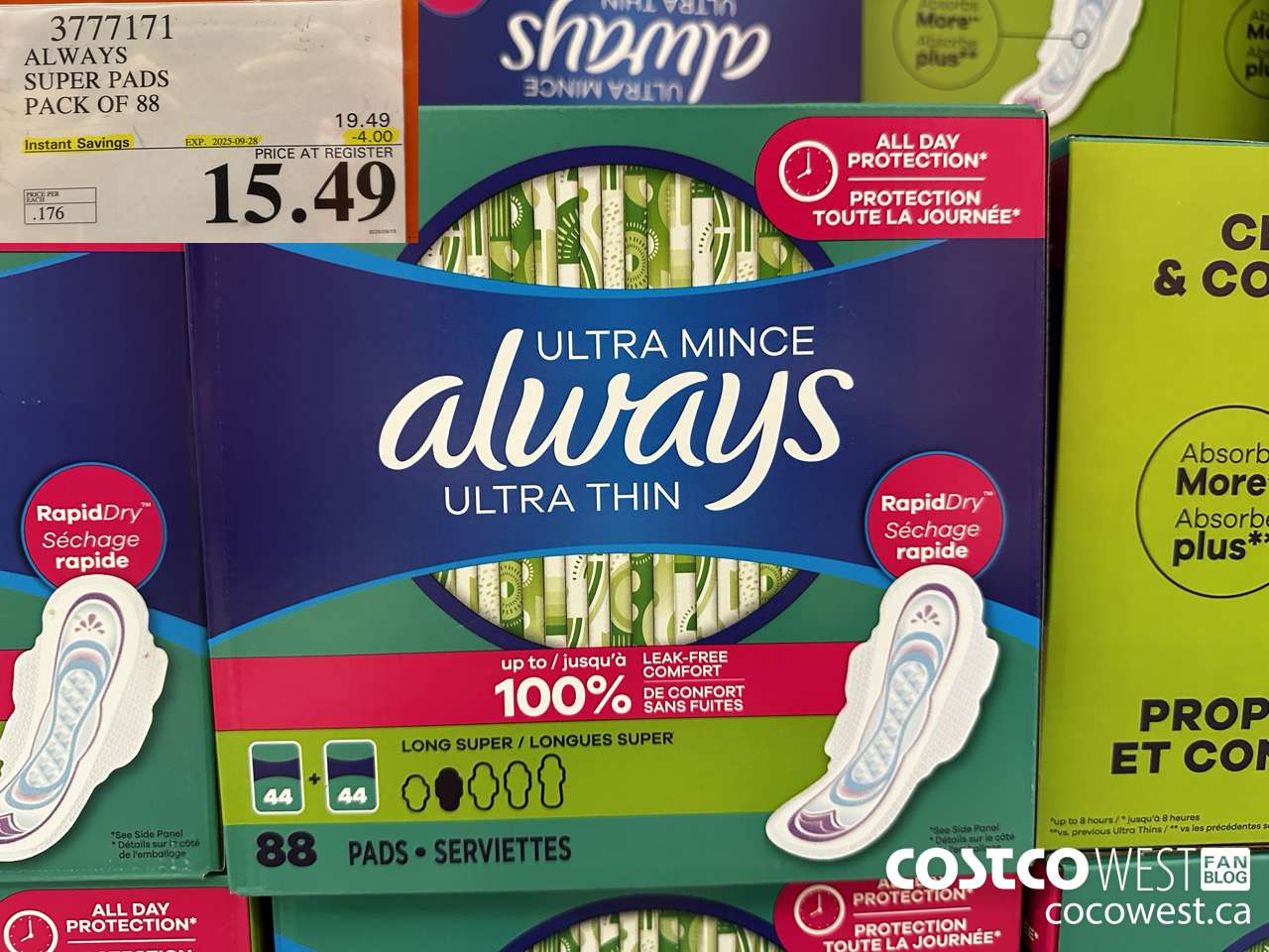 3777171 ALWAYS SUPER PADS PACK OF 88 ($4.00 INSTANT SAVINGS EXPIRES ON 2025-09-28) $15.49