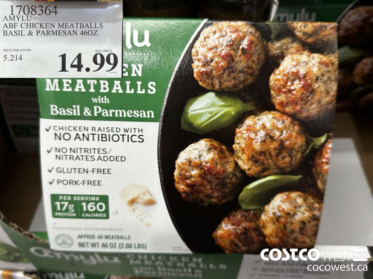 1708364 AMYLU ABF CHICKEN MEATBALLS BASIL & PARMESAN 46OZ $14.99