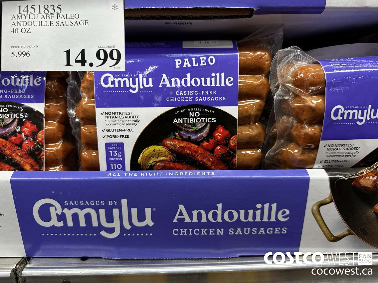 1451835 AMYLU ABF PALEO ANDOUILLE SAUSAGE 40 OZ $14.99