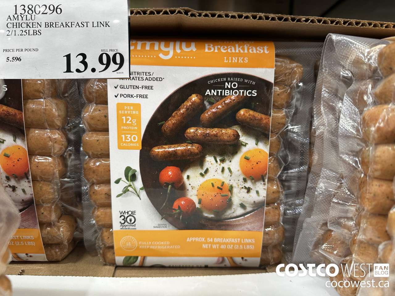 1380296 AMYLU CHICKEN BREAKFAST LINK 2/1.25LBS $13.99