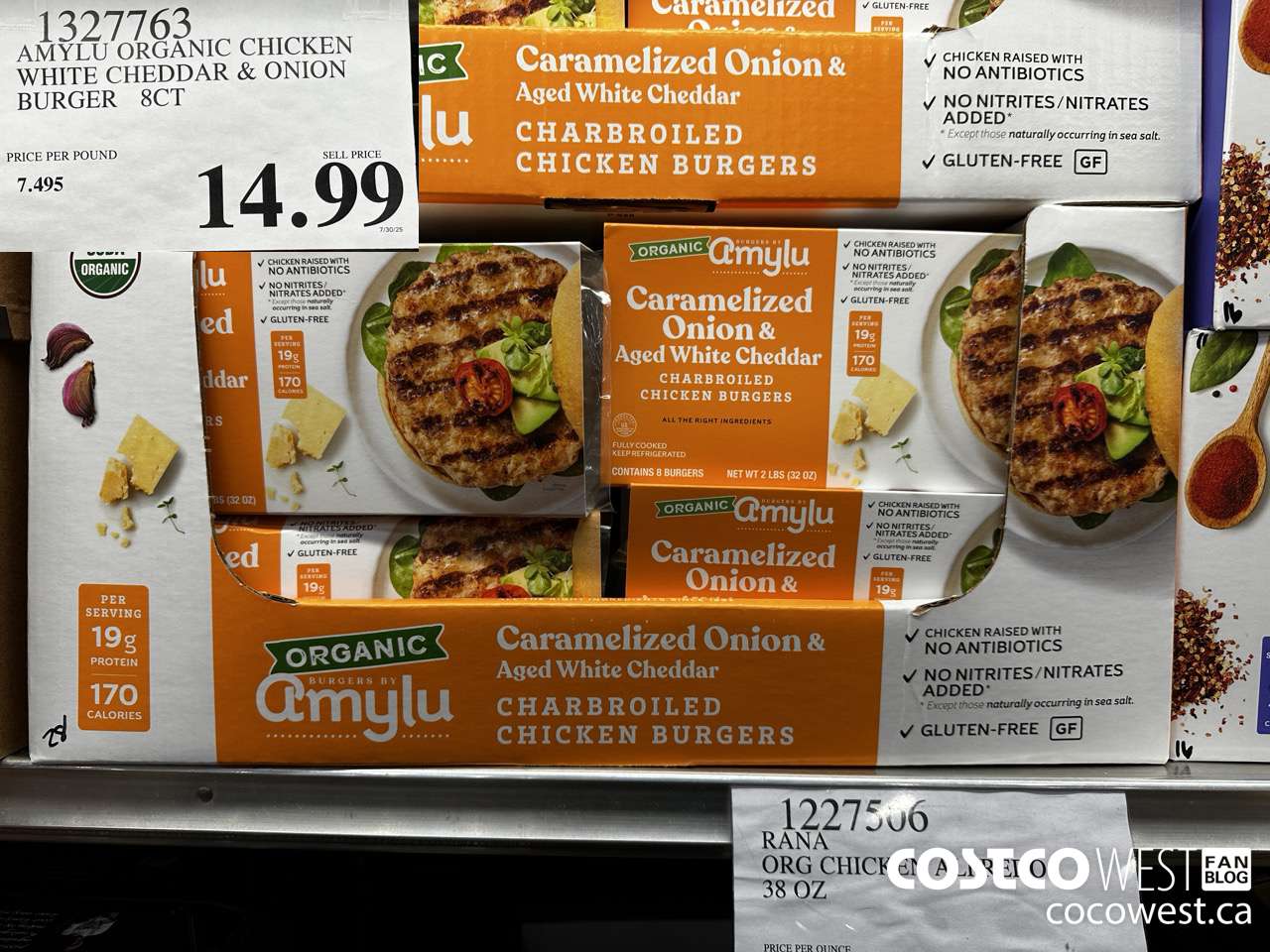 1327763 AMYLU ORGANIC CHICKEN WHITE CHEDDAR & ONION BURGER 8 CT $14.99