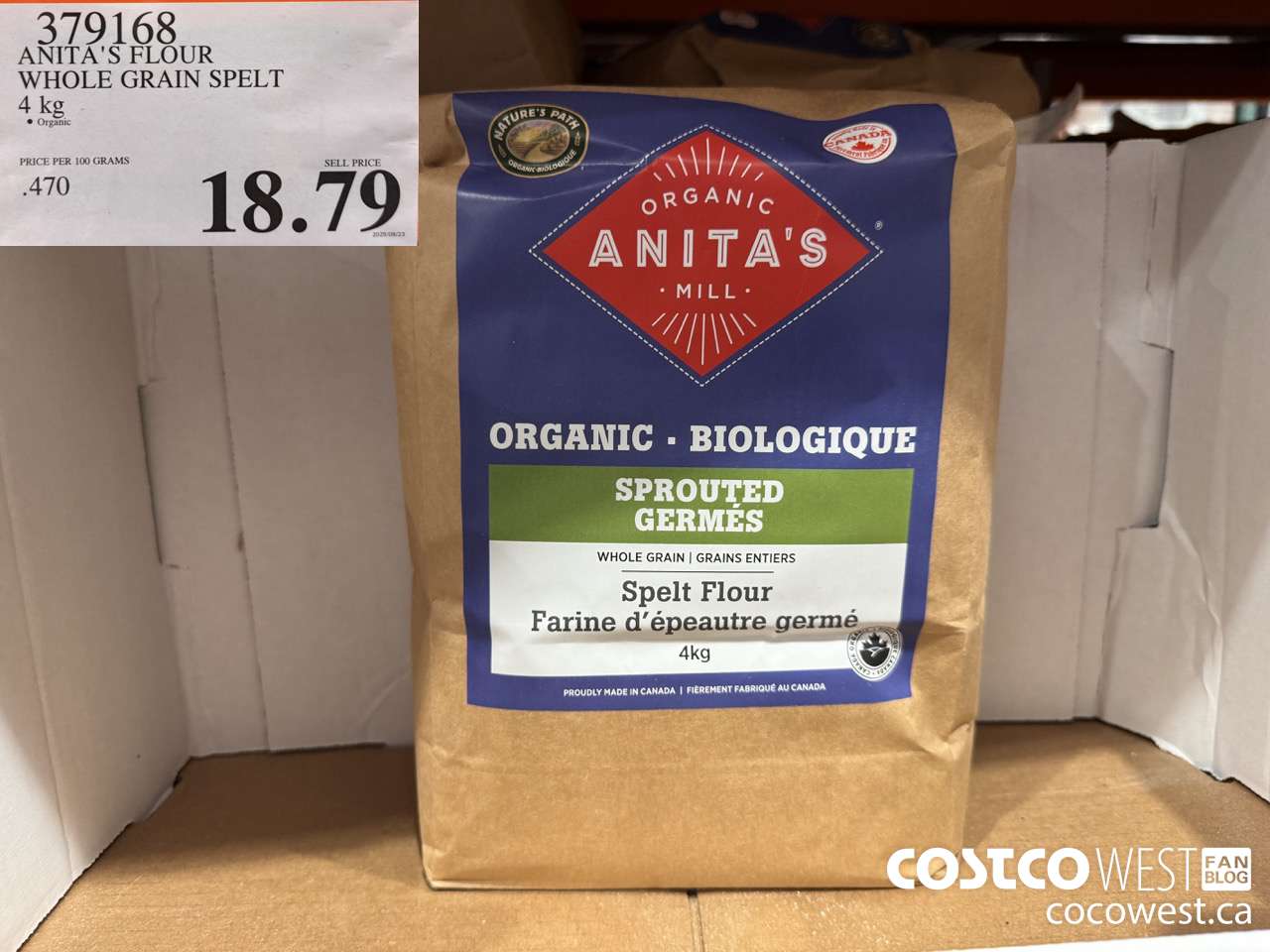 379168 ANITA'S WHOLE GRAIN SPELT FLOUR 4 kg $18.79