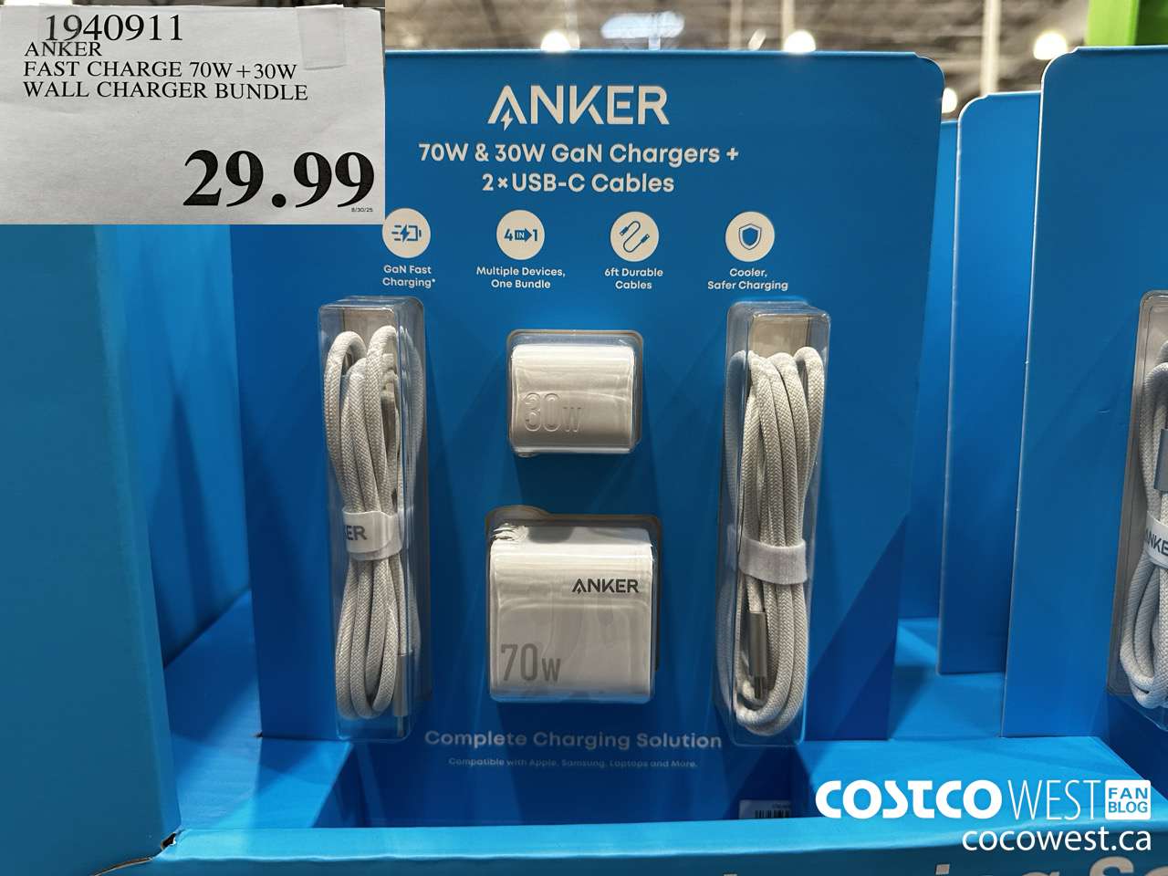 1940911 ANKER FAST CHARGE 70W + 30W WALL CHARGER BUNDLE $29.99