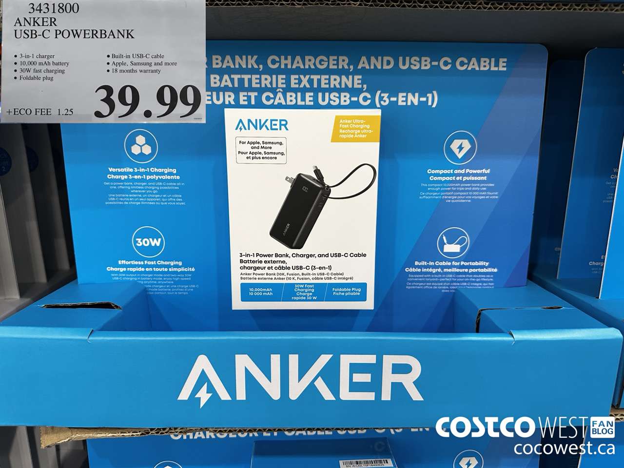 3431800 ANKER USB-C POWERBANK $39.99