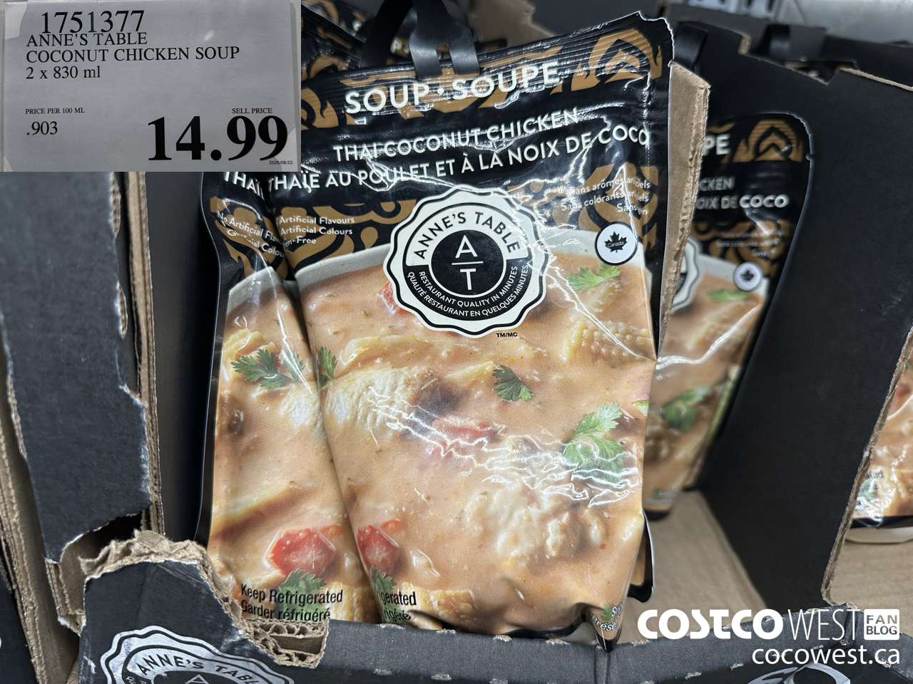 1751377 ANNE'S TABLE COCONUT CHICKEN SOUP 2X830ML $14.99