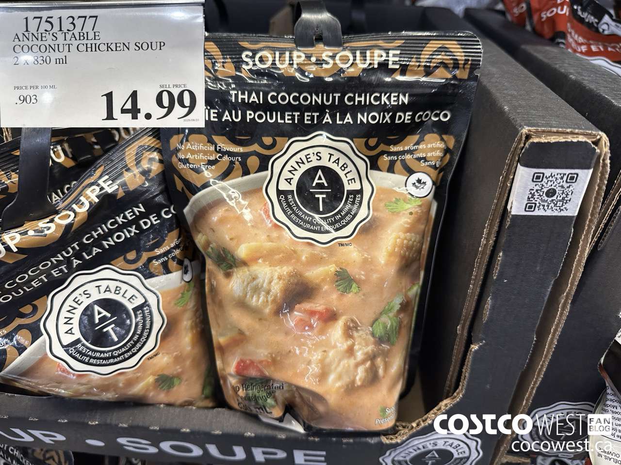 1751377 ANNE'S TABLE COCONUT CHICKEN SOUP 2X830ML $14.99