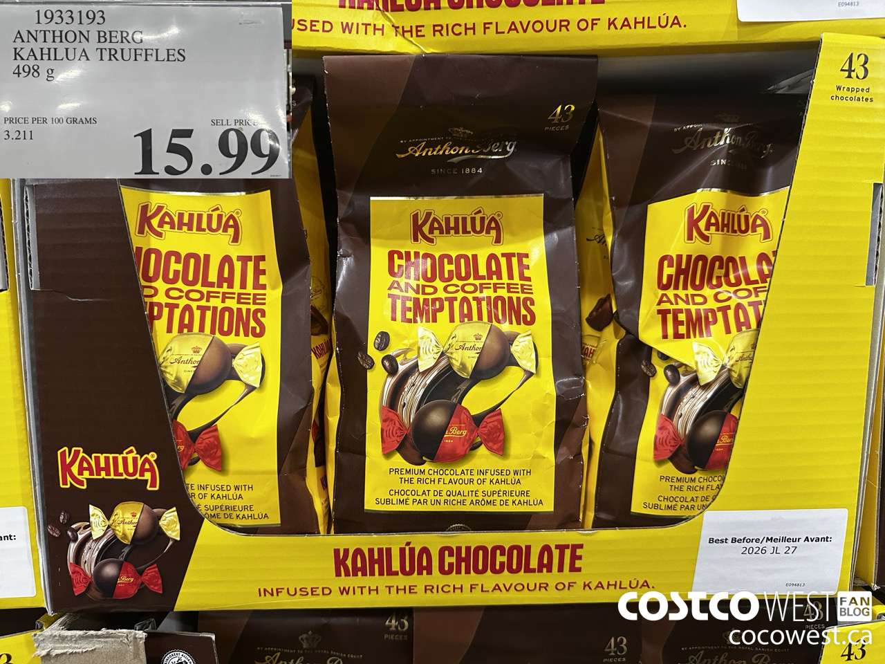 1933193 ANTHON BERG KAHLUA TRUFFLES 498G $15.99