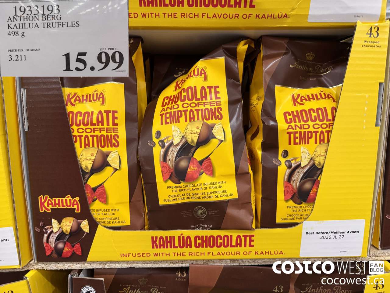 1933193 ANTHON BERG KAHLUA TRUFFLES 498G $15.99