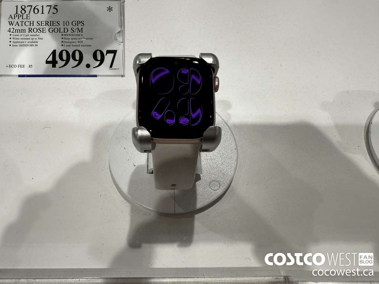 1876175 APPLE WATCH SERIES 10 GPS 42MM ROSE GOLD S/M $499.97