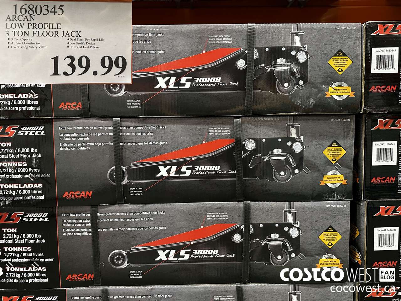 1680345 ARCAN LOW PROFILE 3 TON FLOOR JACK $139.99