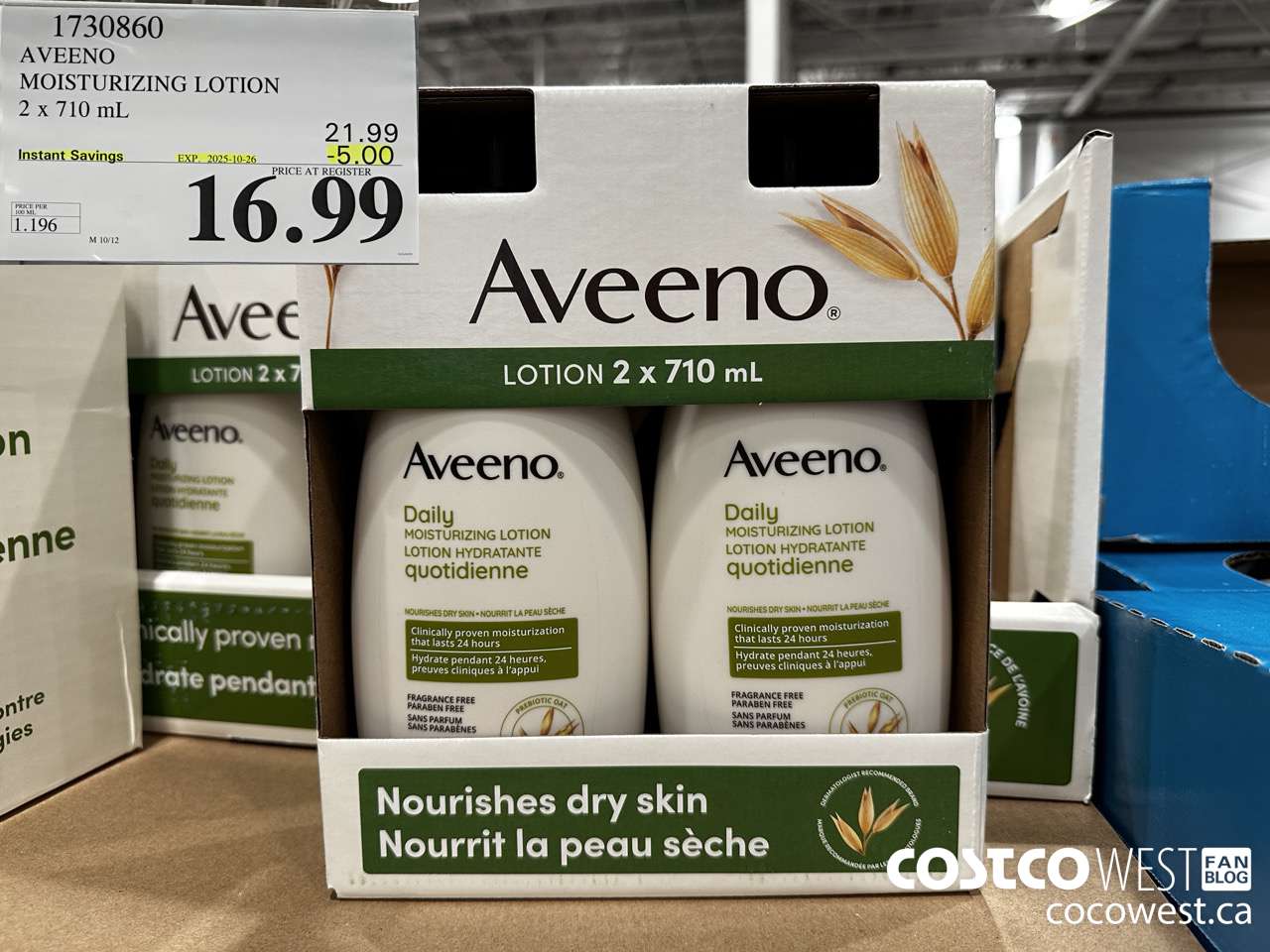 1730860 AVEENO MOISTURIZING LOTION 2 X 710ML ($5.00 INSTANT SAVINGS EXPIRES ON 2025-10-26) $16.99