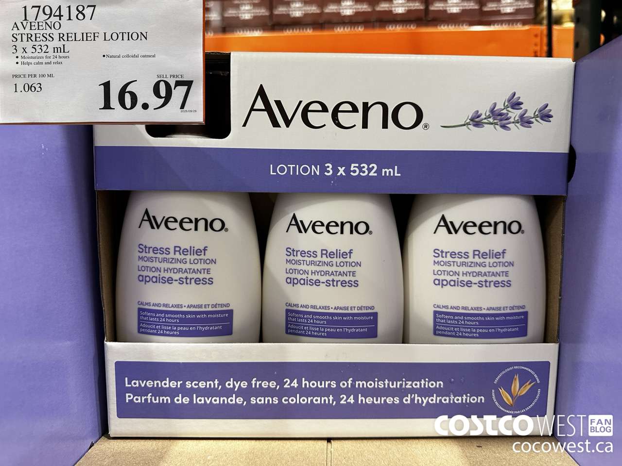 1794187 AVEENO STRESS RELIEF LOTION 3 X 532ML $16.97