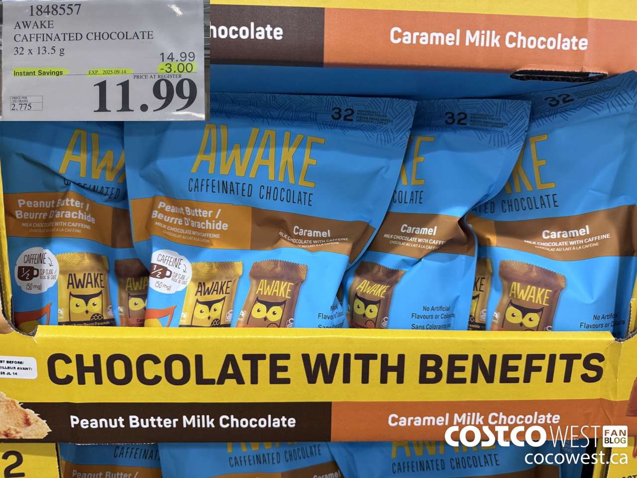1848557 AWAKE CAFFINATED CHOCOLATE 32 X 13.5G ($3.00 INSTANT SAVINGS EXPIRES ON 2025-09-14) $11.99