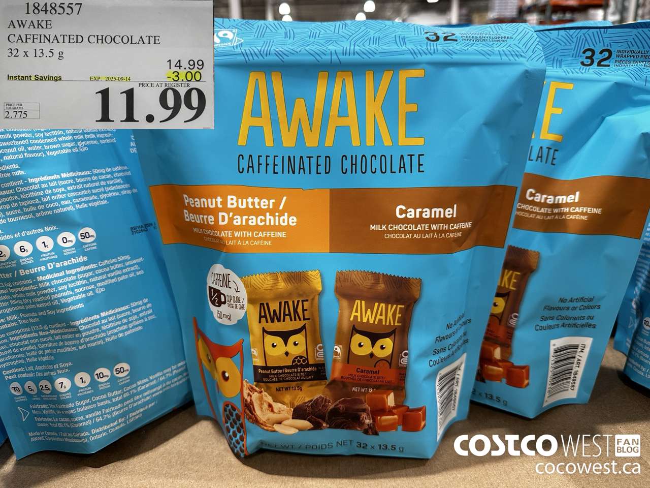 1848557 AWAKE CAFFINATED CHOCOLATE 32 X 13.5G ($3.00 INSTANT SAVINGS EXPIRES ON 2025-09-14) $11.99