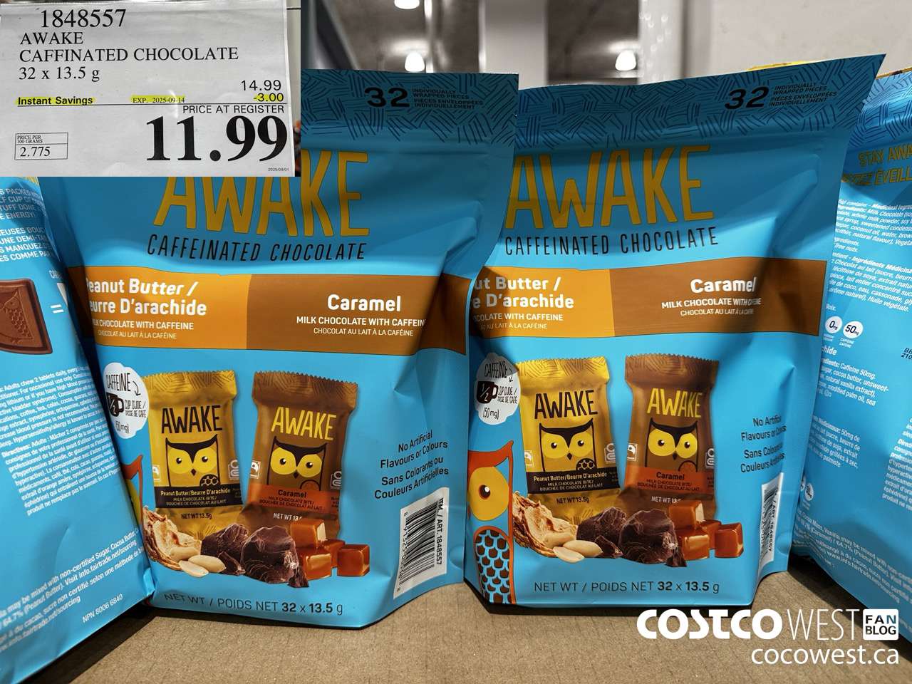 1848557 AWAKE CAFFINATED CHOCOLATE 32 X 13.5G ($3.00 INSTANT SAVINGS EXPIRES ON 2025-09-14) $11.99