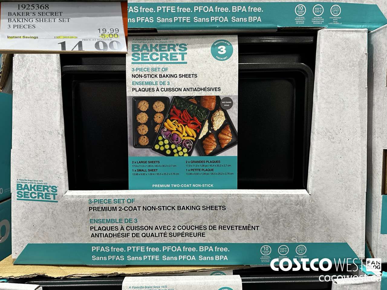 1925368 BAKER'S SECRET BAKING SHEET SET 3 PIECES ($5.00 INSTANT SAVINGS EXPIRES ON 2025-09-28) $14.99