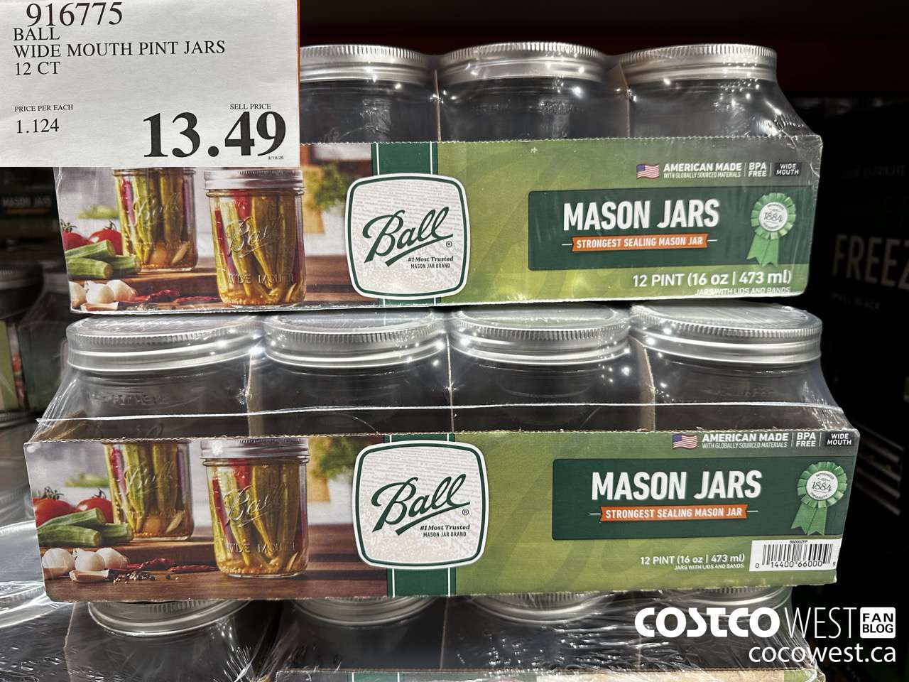 916775 BALL WIDE MOUNT PINT JARS 12 CT $13.49