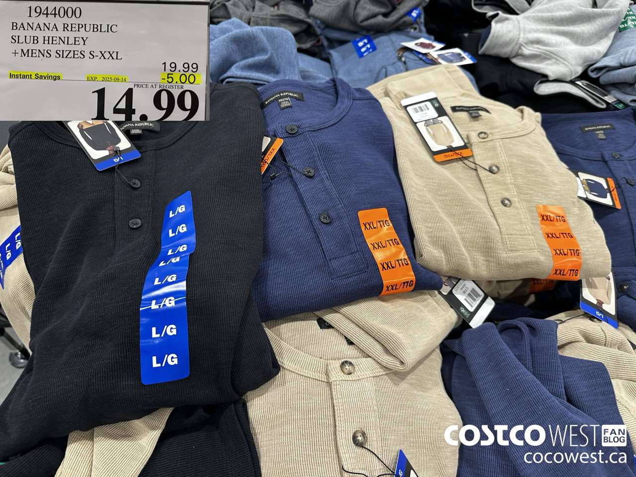 1944000 BANANA REPUBLIC SLUB HENLEY MENS SIZES S-XXL ($5.00 INSTANT SAVINGS EXPIRES ON 2025-09-14) $14.99