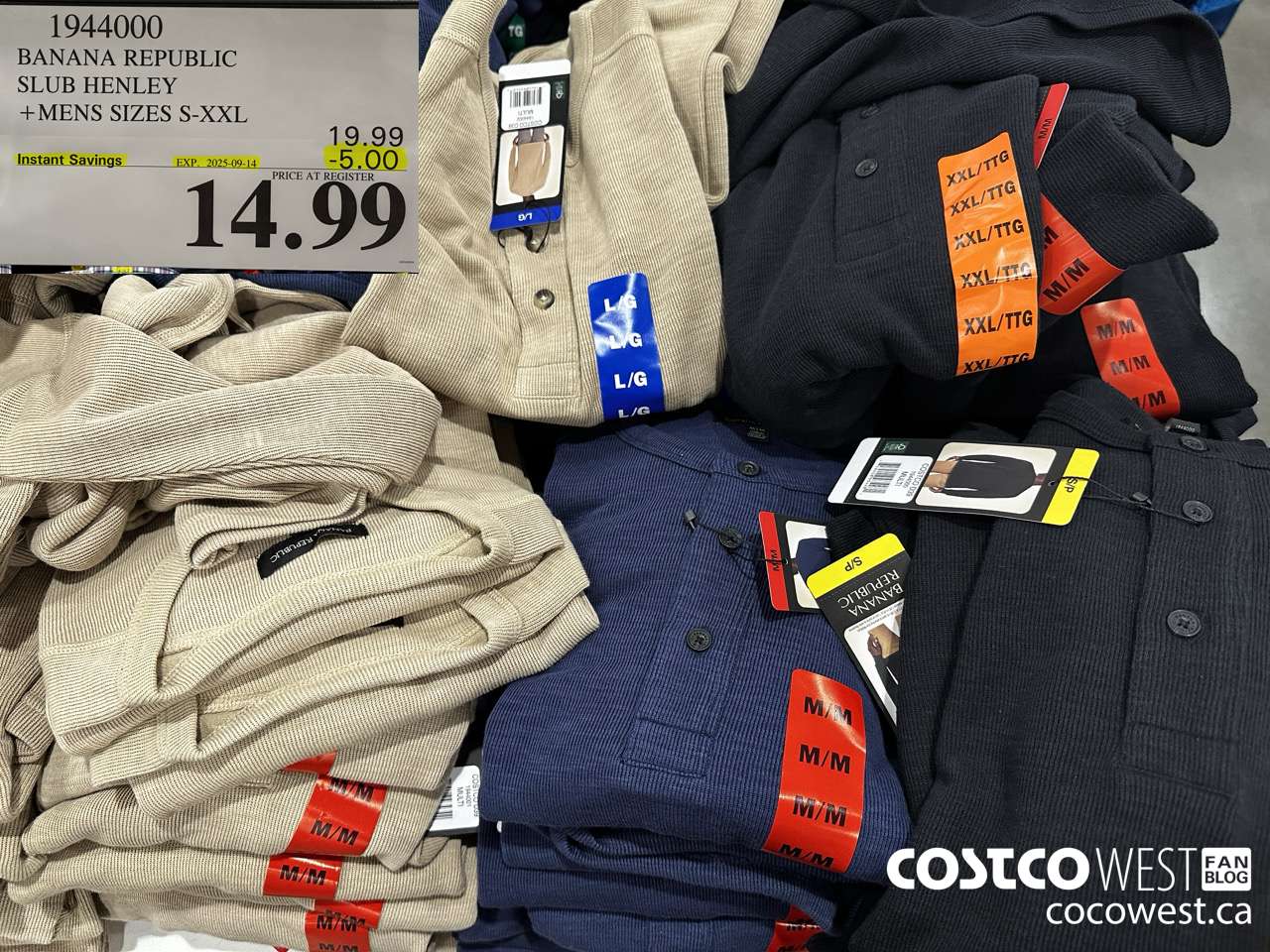 1944000 BANANA REPUBLIC SLUB HENLEY MENS SIZES S-XXL ($5.00 INSTANT SAVINGS EXPIRES ON 2025-09-14) $14.99